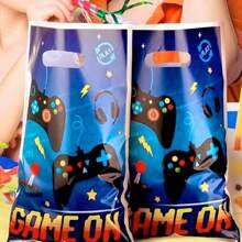 10pcs/30pcs/50pcs Game Controller Theme Gift Bags, Black & Blue Color, Game Player, Lightning, Game On, Star Pattern, Handle Bags, Party Favors, Birthday, Gaming Theme Celebration, Festival, Party Gift Packaging Bags