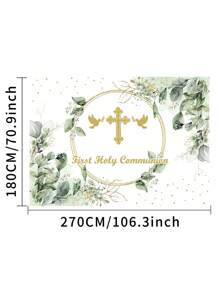 1 Stück Fotohintergrund für erste heilige Taufe mit Grünpflanzen, Friedenstaube und goldenem Design, 210cm x 150cm, Neugeborenen Geburtstag Fotohintergrund für drinnen und Outdoor