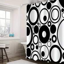 1pc Black & White Circle Polyester Shower Curtain, Modern Geometric Minimalist Pattern, Bathroom Decor, Summer Bathroom Accessory - Multicolor - View 1