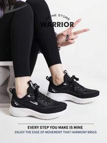 Tênis esportivos retrô da moda Warrior para mulheres, primavera e verão, leves, confortáveis e respiráveis, estilo modesto, casual, porém elegante, aplicável durante todo o ano, tênis de treino resistentes ao desgaste para uso diário, sola macia, sapatinho branco pequeno - Preto - Ver 5