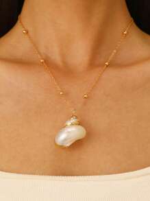 1 pieza Collar con colgante de concha de mar con borde dorado, accesorio de joyería elegante y único para vacaciones de verano en la playa, regalo