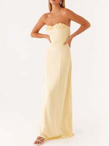Womens Floral Strapless Dress Y2k Backless Sleeveless Tube Maxi Long Dresses Sexy Bodycon Summer Beachwear Formal Cocktail Club Party Sundress - 黃色 - 查看 2