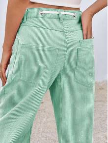 Womens Baggy Barrel Jeans Horseshoe Wide Leg Low Rise Patchwork Denim Pants With Pockets - 綠色 - 查看 3