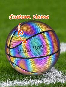 1pc Custom Engraved No. 7 Basketball - Personalized With Name & Logo, Reflective Glowing Holographic Luminous Basket Ball, Ideal For Home Decor And Perfect Gift For Birthdays, Anniversaries, Weddings, Valentine's Day - Multicolor - View 2