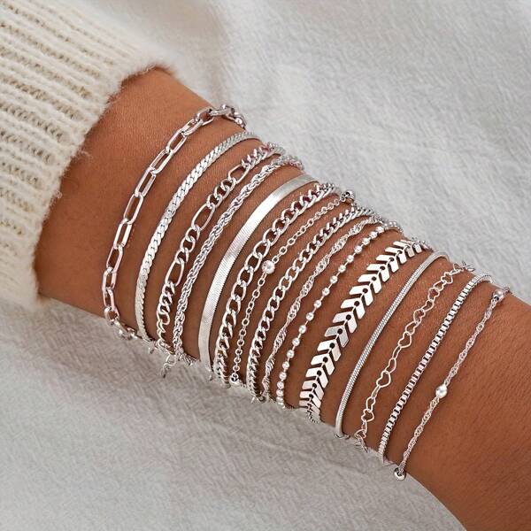 15pcs/5pcs Fashionable & Elegant Heart Shaped Beaded Bracelets For Women, Suitable For Daily Wear And Holiday Gifts, Stylish Jewelry Gift For Girlfriend, Family, Coworker And Friend, All-Season Christmas Present