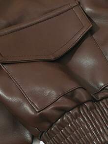 Tween Girl Casual Fashion Short Zip Pocket Long Sleeve Jacket - Brown - View 5