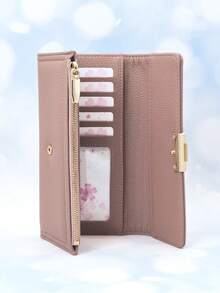 MINGYOU Women's Long Wallet, Foldable Multi-Function Soft PU Plain Large Capacity Multi-Function Card Holder ID Card Holder Pouch, Fashionable Compact Exquisite Zipper Coin Purse For Women Wallet Purse Wallet - Pink - View 4