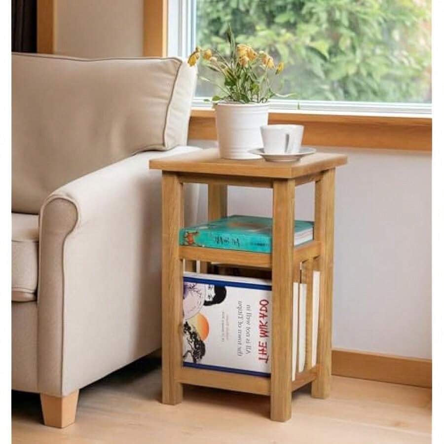 Hallowood Furniture Waverly Oak Side Table Light Oak Magazine Table With Storage Solid Wooden Coffee Table With 2 Shelf Small Side Table Oak Coffee Table Living Room - Oak1 - View 1