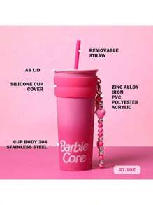 Miniso Barbie Gradient Stainless Steel Straw Cup 800mL/27.05oz - Stylish And Portable, Keeps Drinks Hot & Cold, Ideal For Office, School, And Outdoor Activities (1PC)
