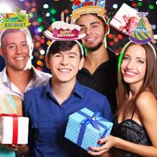 6pcs Paper Happy Birthday Foil Headbands & Birthday Party Caps, Head Decor For Birthday Celebration, Theme Party