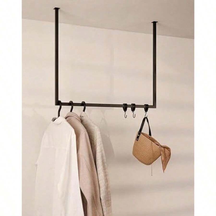 Metallbude RUBI Clothes Rail Height 80 X Width 60 Cm Square Coat Rail Ceiling Wardrobe For Clothes Jackets And Coats Robust Construction Made Of PowderCoated Metal - Black - View 1