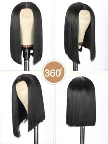 14 Inch Black Bob Wig Middle Part Glueless Synthetic Lace Wig Shoulder Length Short Straight Bob Wigs No Bangs For Women Daily Party Use