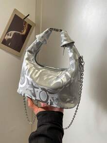 New Fashionable Women Tote Bag Crescent Moon Cloud Bag High-End Stylish Chic Fresh Crossbody Suitable For Dating, Shopping, Versatile Elegant Bag With Chain - Silver - View 6