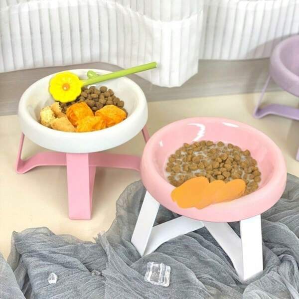 Stylish Cat Stand Dish, Plastic Pet Bowl With Neck Protector, Cute Dopamine Cat Bowl. For Cats, Dogs, Rabbits
