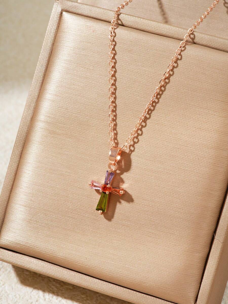 1pc Elegant & Beautiful Cross Copper Necklace, Suitable For Holiday Wear - Cross Necklace - View 1