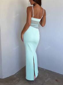 A Sexy Gauze Gauze Splicing Asymmetrical Hollow Halter Slimming Dress Multi-Color Optional