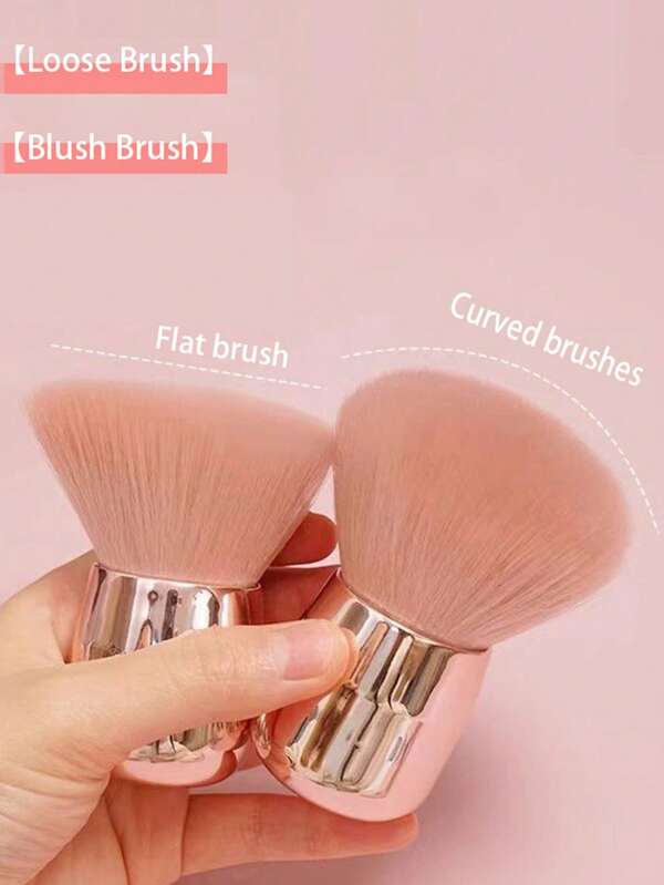 Kabuki-Style Soft Synthetic Powder Makeup Brushes Set, Suitable For Mineral Powder, Contour Cream Or Liquid Cosmetics, Mushroom Blush Brush