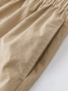 mini bala 女童长裤子柔软亲肤透气高腰宽松萝卜裤夏季 - 卡其 - 查看 7