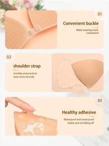 Women's Black, Apricot Triangle Cup Invisible Adhesive Bra With Detachable Shoulder Straps