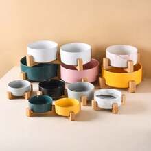 Dog Bowl Cat Bowl Ceramic Bowl Water Bowl Wooden Frame Protection Cervical Spine Tall Dog Drinking Bowl Pet Bowl Pet Supplies