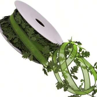 2-Size Faux Green Leaf Lace Ribbon, With Realistic Leaf Texture Flexible Fabric For Gift Wrapping, Holiday Decor, DIY Craft Projects, Craft Trims