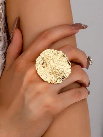 1 قطعة خاتم مرصع ذو نسيج مطرق على شكل دائري عالي الجودة والموضة، مناسب للاستخدام اليومي أو المناسبات الرومانسية كهدية للنساء