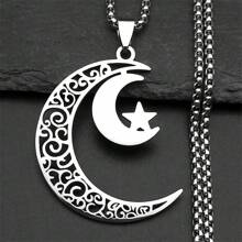 Stainless Steel Hollow Tree Of Life Crescent Moon Pendant Necklace For Women Men Gold Color Moon Star Necklace