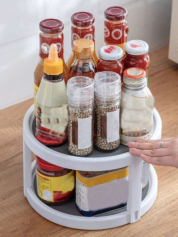 1 pieza Organizador giratorio de especias para cocina, Bandeja de almacenamiento circular de plástico multifuncional y antideslizante para condimentos, snacks, frutas