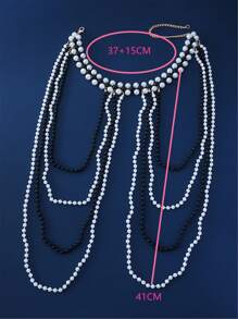 1 pieza Elegante y lujosa cadena de Body con borla de perlas falsas, collar multicapa, adecuado para ocasiones diarias y de fiesta, regalo de San Valentín/Navidad, accesorio perfecto para vacaciones en Maldivas, para todo el año