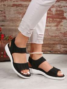 Letnie nowe miękkie antypoślizgowe sandały na koturnie, modne uniwersalne buty wsuwane z odkrytymi palcami