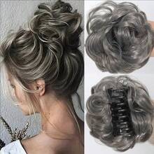 Stufenklammer für verwuschelte Dutt Haarverlängerungen für Frauen, verwuschelte wellige lockige Haardutts, Hochsteckfrisuren Haarverlängerungen mit Synthetikhaaren Dutt Zopf Verlängerung (Dunkelbraun)