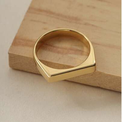 1 pieza Anillo rectangular minimalista de acero inoxidable pulido, adecuado para decoración diaria