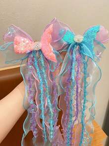 1 Pc Girl Mermaid Tassel Ribbon Braided Hair Clip Bow Multifunctional Braided Hair Accessory For Daily Use - View 2