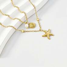 DAILI 18K Gold Plated Shell Necklace, Multi-Layer Starfish Shell Pearl Pendant, Non-Oxidizing Stainless Steel Adjustable Chain, Suitable For Summer Beach Vacation, Mother's Day Gift For Her - Yellow Gold - View 3