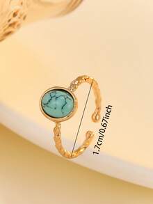 Bộ 5 chiếc nhẫn khảm ngọc lam giả cổ điển, nhẫn kim loại hợp kim kẽm có thể điều chỉnh dành cho nữ - Bộ nhẫn - Xem 5