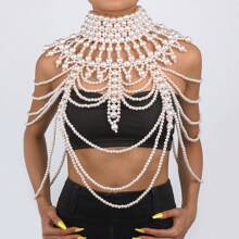 1 peça de corrente de pérola falsa branca feita à mão, design ondulado moderno, adequada para casamento, baile de formatura, festa, desfile, presente