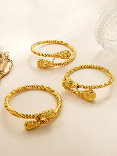 1 件奢华迪拜铜镀金袖口手镯宽手镯金色沙特新娘婚礼手镯土耳其女士婚礼派对珠宝