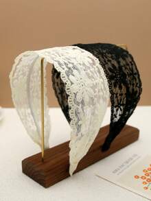 2pcs Black Lace Floral Wide Headband, Elegant Summer Headpiece, Boho Style Casual Headwear, Suitable For Festivals And Daily Wear Hairband - Multicolor - View 9