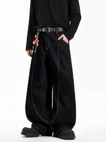 1 pieza Jeans de pierna ancha con ajuste holgado y cómodo, parche con bandera estadounidense, unisex