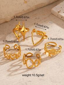 5 Pcs/Set Stainless Steel Fashion Star & Heart Shaped Rings, Suitable For Women Daily Wear - Multicolor - View 5