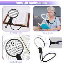 5x 15X Hands Free Magnifying Glass For Reading With 3-Color Light ,Neck Wear Magnifier For Reading Books, Sewing, Cross Stitch, Crafts, Low Vision Seniors With Aging Eyes - 黑色 - 查看 7