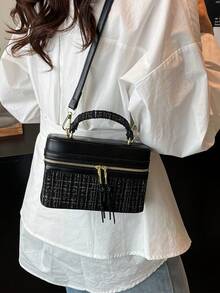New Autumn/Winter Women Hard-Shell Blue Shoulder/Crossbody/Top Handle Tote Bag, Fashion Box Shaped Casual Makeup Bag, Student Bag - Black - View 7