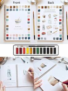 12-Color Watercolor Paint Set With Brush & Sketchbook, Watercolor Painting Art Supplies Kit, Watercolor Pad, School Essentials, Back To School Must-Have - Multicolor - View 7