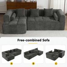 MERAX 101.2" Sectional Sofa Full-Compressed Sofa Modular Sofa Couch Free-Combined Sofa With Deep Seating And Two Side Pockets For Living Room, Grey - 灰色 - 查看 4
