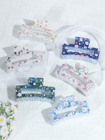 1pc Multicolor Floral Print Casual ABS Plastic Hair Claw Clip, Medium Size For Summer Daily Use Hair Clips Hair Jaw Clip Hair Clamps Hair Clutch Hair Catcher Clip