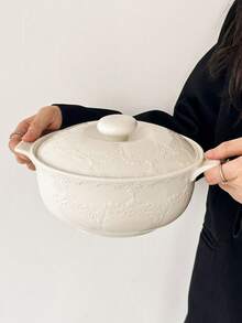 1 件法式复古浪漫花卉陶瓷汤碗带手柄，用于盛汤、水果和储存，带盖，厨房锅具，餐具，实用，生日礼物，节日礼物，母亲节礼物 - 彩色 - 查看 3