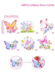 48 件蝴蝶图案棒棒糖装饰卡、蝴蝶主题生日派对家庭节日派对装饰用品、生日礼物糖果包装用品、性别揭示宝贝淋浴装饰派对礼物 - 蝴蝶 - 查看 3