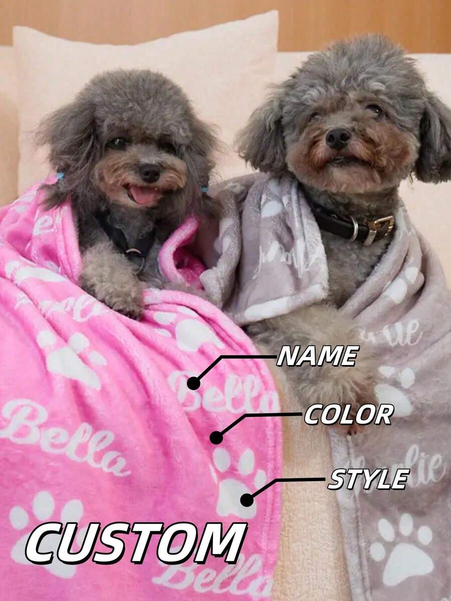 1pc Custom Girl/Boy Puppy/Kitty Blanket Name, Personalized Dog/Cat Name Blanket, Personalized Blanket With Dog Paw/Fish Bones, Pet Birthday Gift, Coming Home Gift Pet. Ornamental,Cat Stylish,Cute,Colorful,Cuties Unique,Customized Home Goods Ideal Gifts For Him,Ideal Gifts For Her Her,Family,Friends,Pet Lovers,Pet For Anniversaries,For Birthdays - Multicolor - View 1