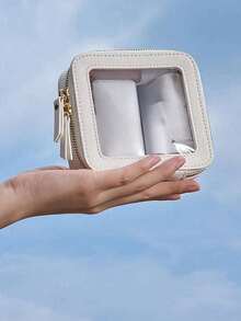 透明化妆包，适合手提包；透明迷你化妆包，适合上学；可爱透明旅行化妆包；迷你白色皮革化妆收纳包，适合背包；洗漱包；防水方形拉链化妆包；女士礼物；圣诞礼物；化妆包；旅行必备 - 白色 - 查看 7