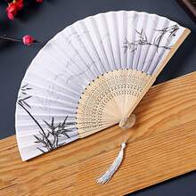 1pc Chinese Style Summer Portable Tassel Fan, Folding Fan, Ancient Style Hanfu For Men, Children Dance Small Bamboo Fan